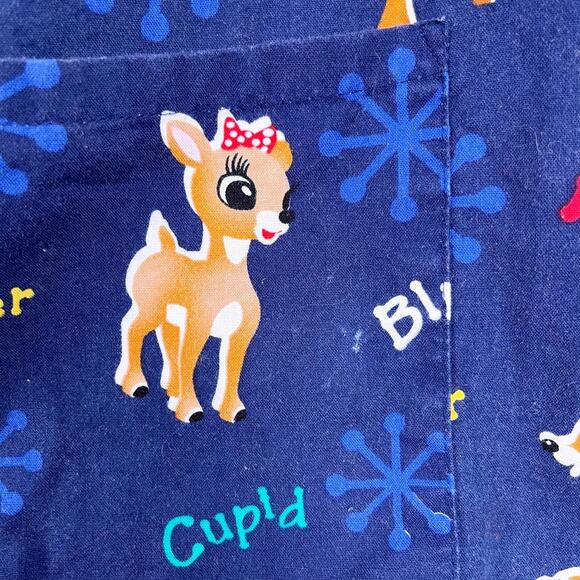 Rudolph The Red Nose Reindeer Christmas Scrub Top Blue Nursing Womens XS - Picture 3 of 5